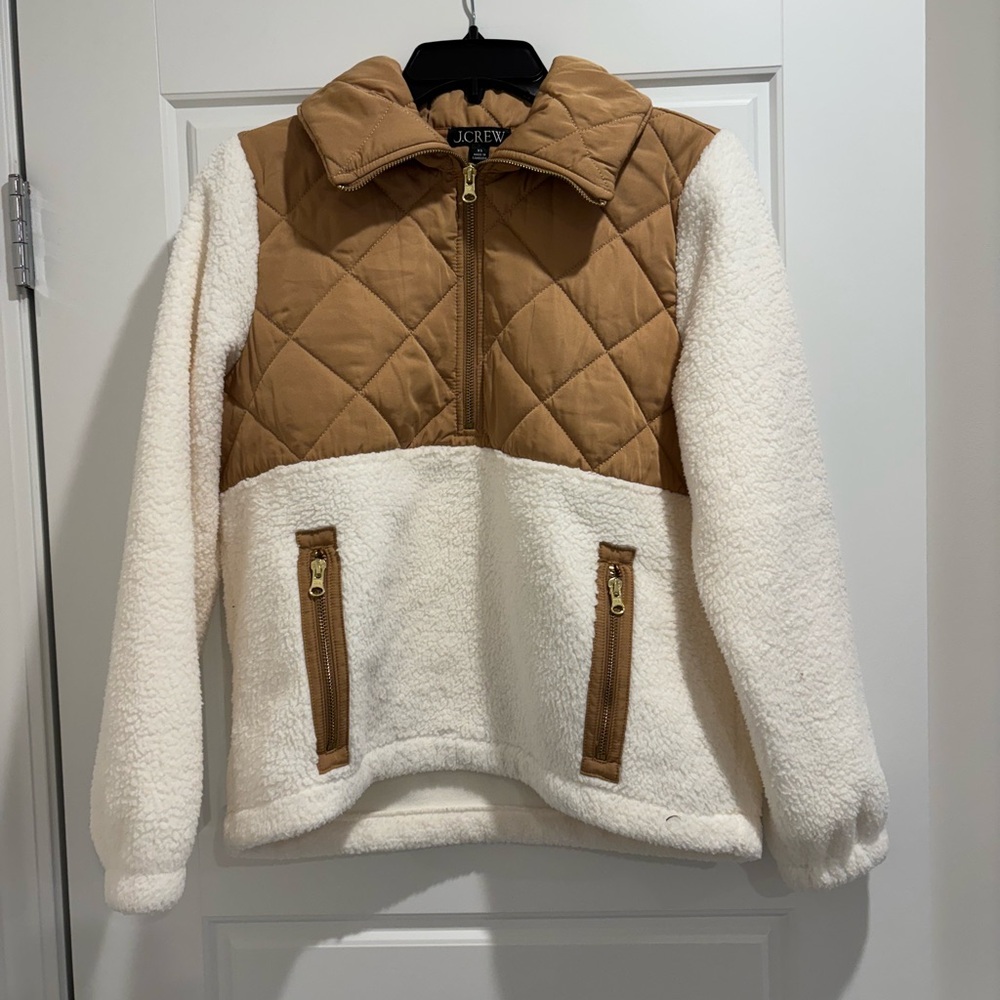 J.Crew Quilted Sherpa Fleece Quarter-Zip Pullover Jacket Size XS - Picture 2 of 5